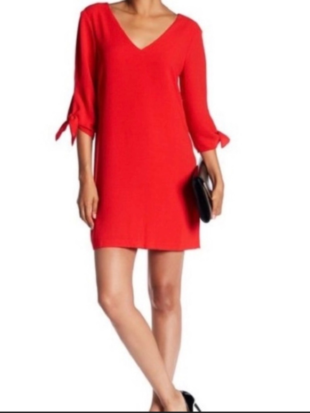 J.Crew Red Shift Dress Size 10 V Neck Tie Sleeve Mini Dress